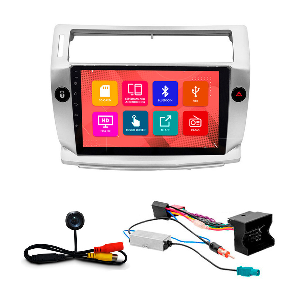 Kit Multimidia 9 Pol C4 Pallas 2008 2009 2010 2011 2012 2013 2014 2015 2016 Espelhamento Android Ios 2 Din Prata em Oferta na Shopee