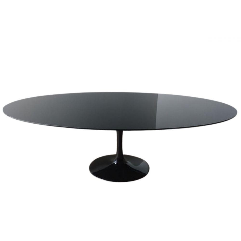Mesa de Jantar Tulipa Oval 180x100cm Laqueada e Vidro Preto