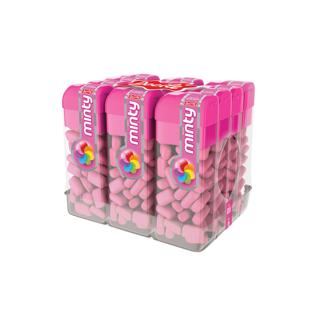 Pastilha Mini Minty Tutti-Frutti com 12 potes de 14g cada - Docile em Oferta na Shopee