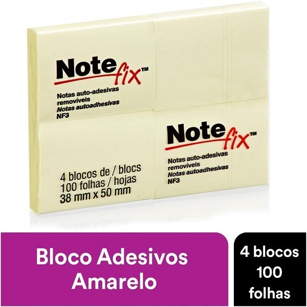 POST-IT Notefix Amarelo 3M 38MM X 50MM 4 Blocos 100 Folhas Cada