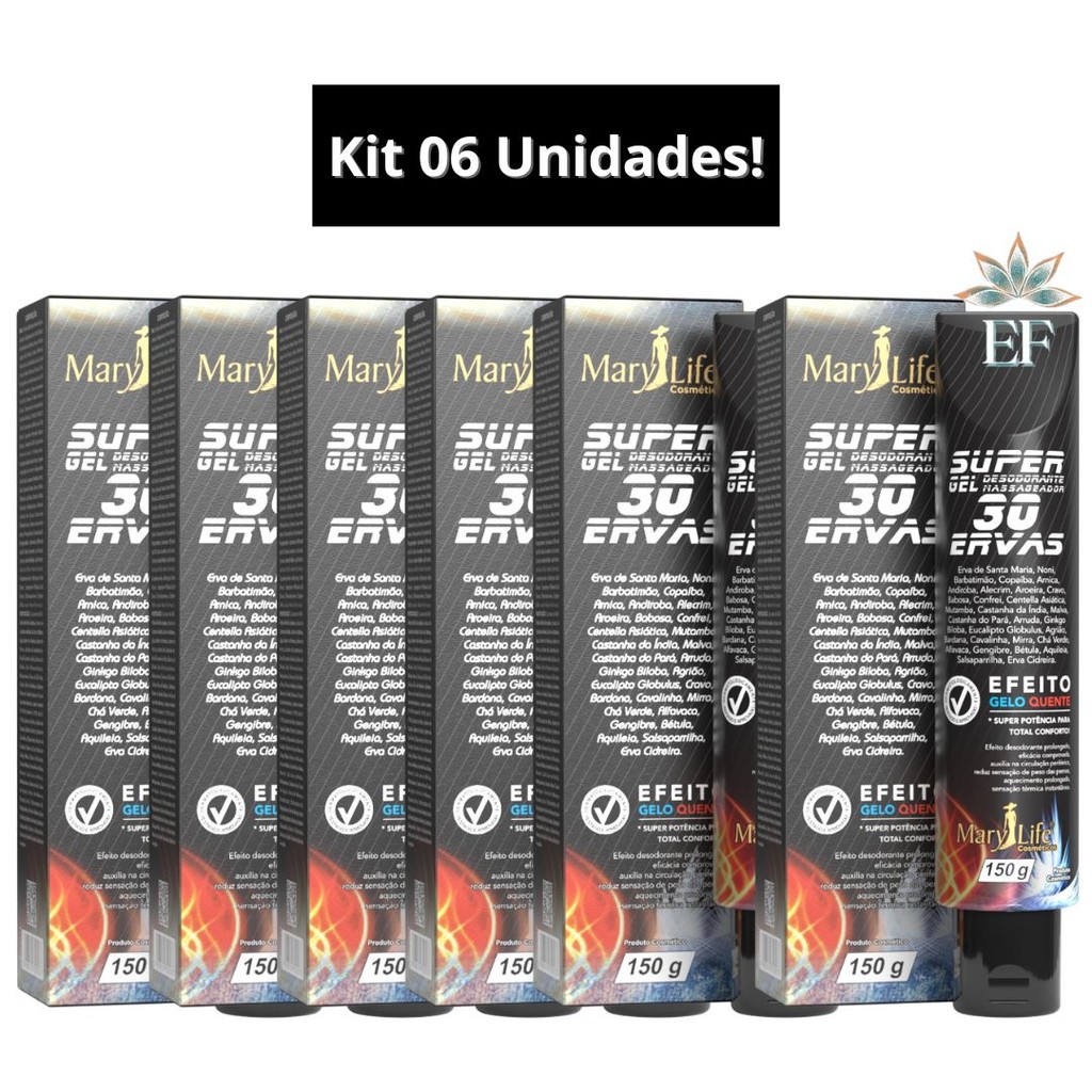 Kit 6 Unidades Super Gel 30 Ervas 150g Mary Life em Oferta na Shopee