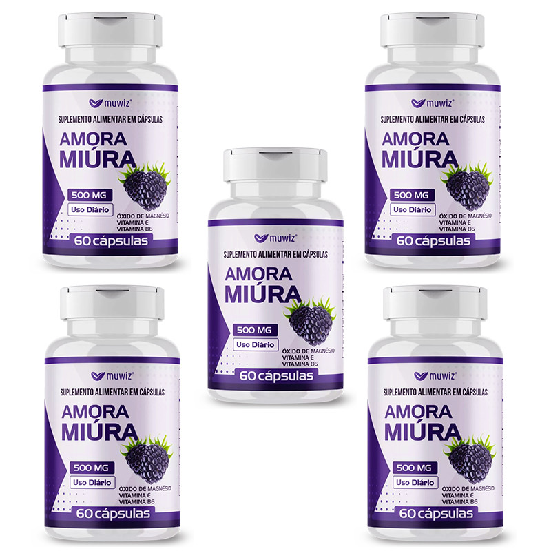 KIT 5 AMORA MIÚRA MAGNÉSIO VITAMINA B6 VIT E 60 CÁPS MUWIZ