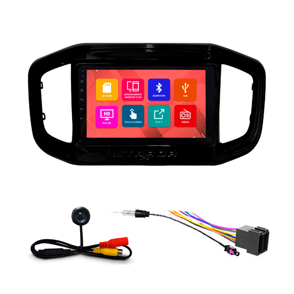Kit Multimidia 9 Pol Strada Fiorino 2021 2022 2023 Partner Rapid 2022 2023 Espelhamento Android Ios 2 Din Black Piano