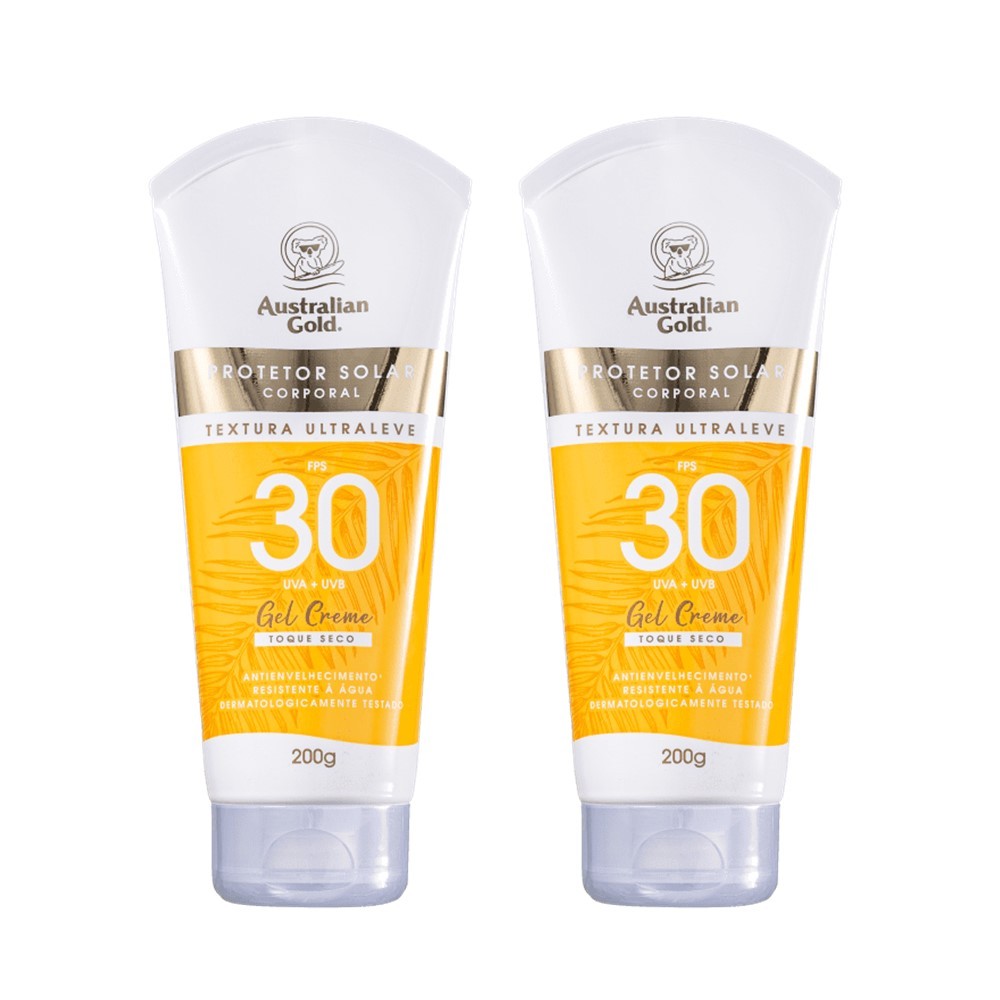Kit 2 Protetor Solar Corporal Gel Creme FPS30 Australian Gold 200g