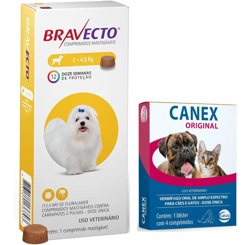Bravecto Antipulgas E Carrapatos Cães 2 A 4,5kg + Vermífugo