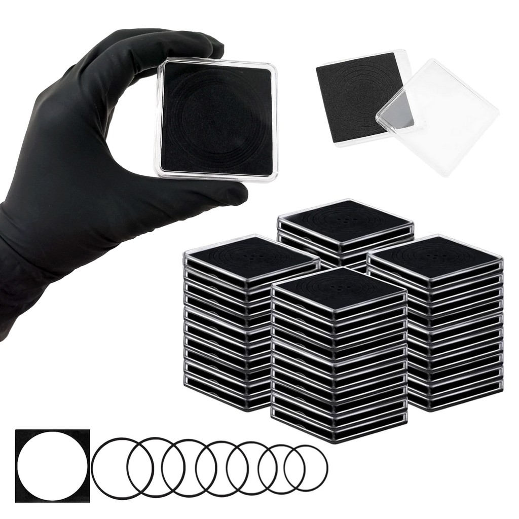 Kit 100 Capsulas Porta Moedas Molde Ajustável Quadrado De Acrílico 65mm Case Coin Holder