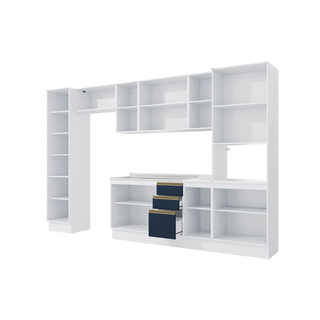 Detalhes do Cozinha Modulada Celeste Kappesberg 100% MDF Branco/Azul 360cm