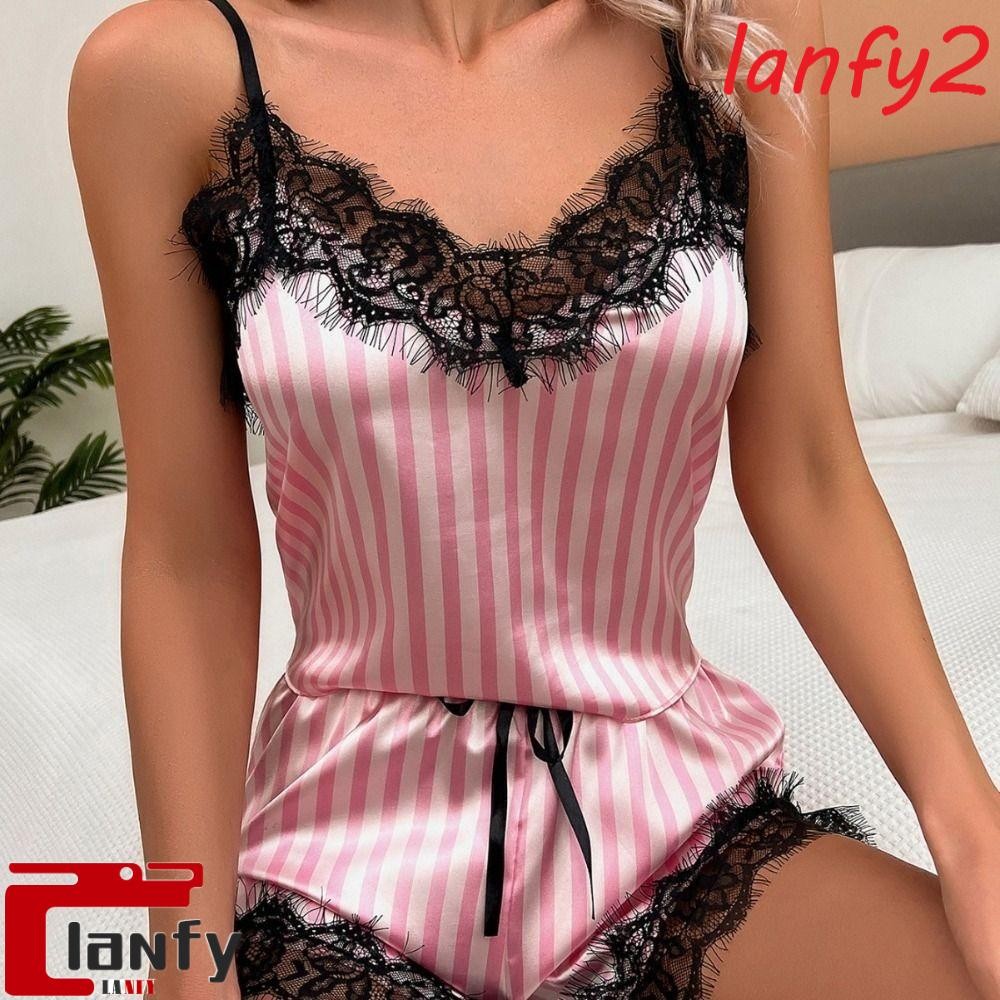 LANFY Calção Bowknot Two Piece Nightwears , Casual Summer Homewear Beach Wear Satin Silk Sleepwear Mulheres em Oferta na Shopee