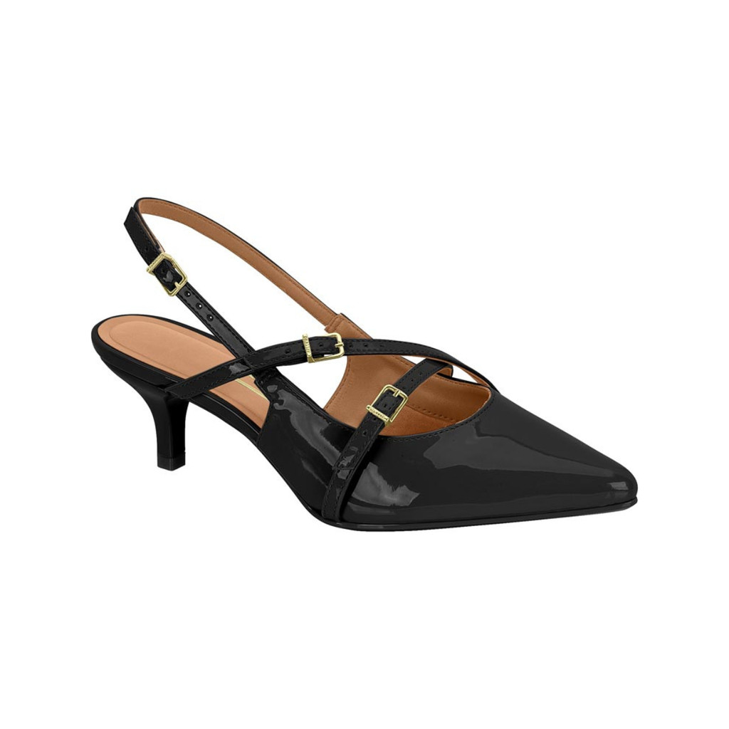 Scarpin Slingback Verniz Com Detalhes em Fivela Salto 5cm Vizzano