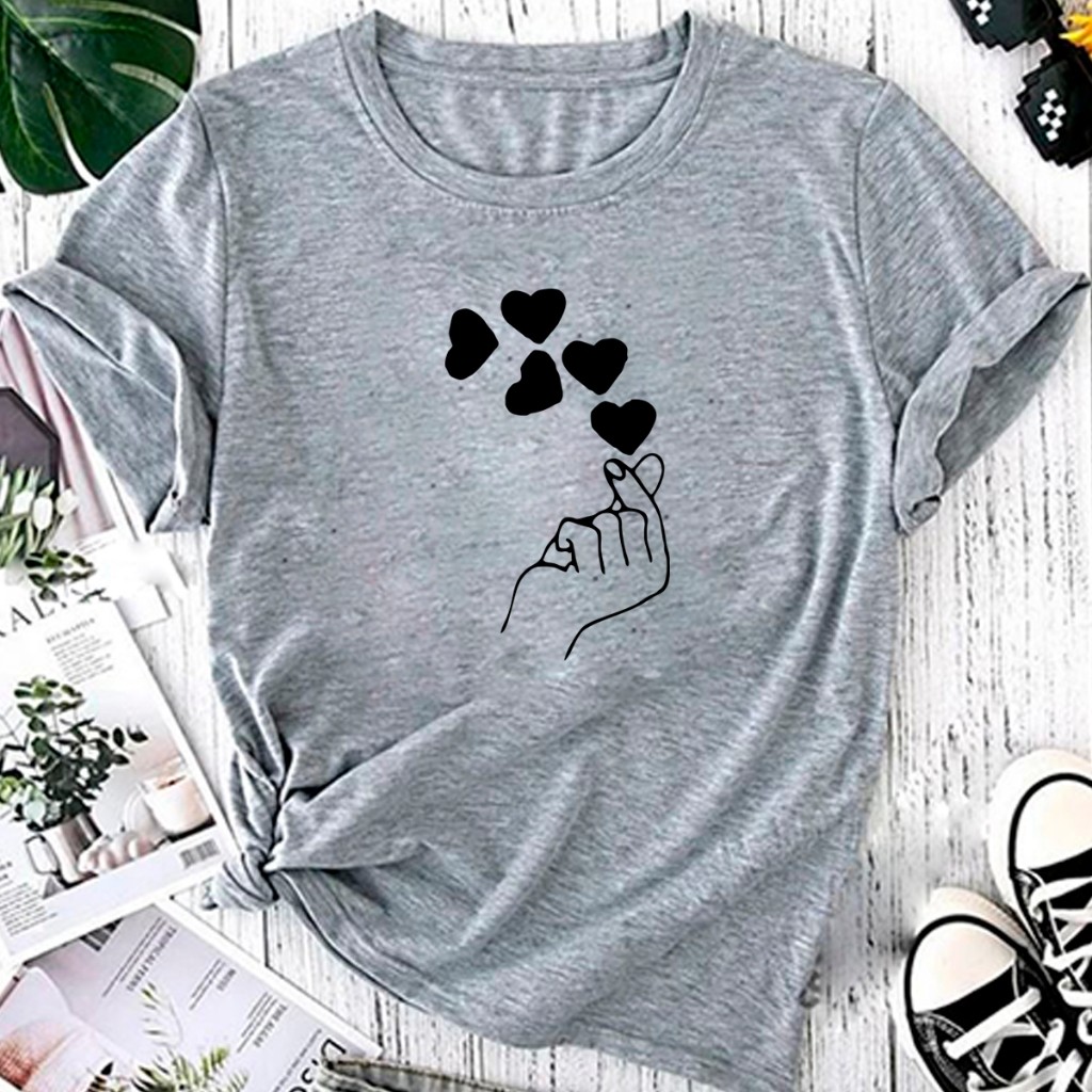 Camiseta Camisa Feminina Coração Estalos Dedo Tumblr plus size em Oferta na Shopee