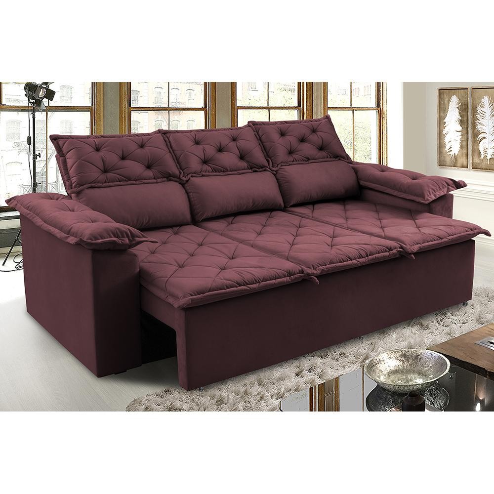 Sofá 3 Lugares Retrátil e Reclinável Cama inBox Compact 2,00m Velusoft Vinho em Oferta na Shopee