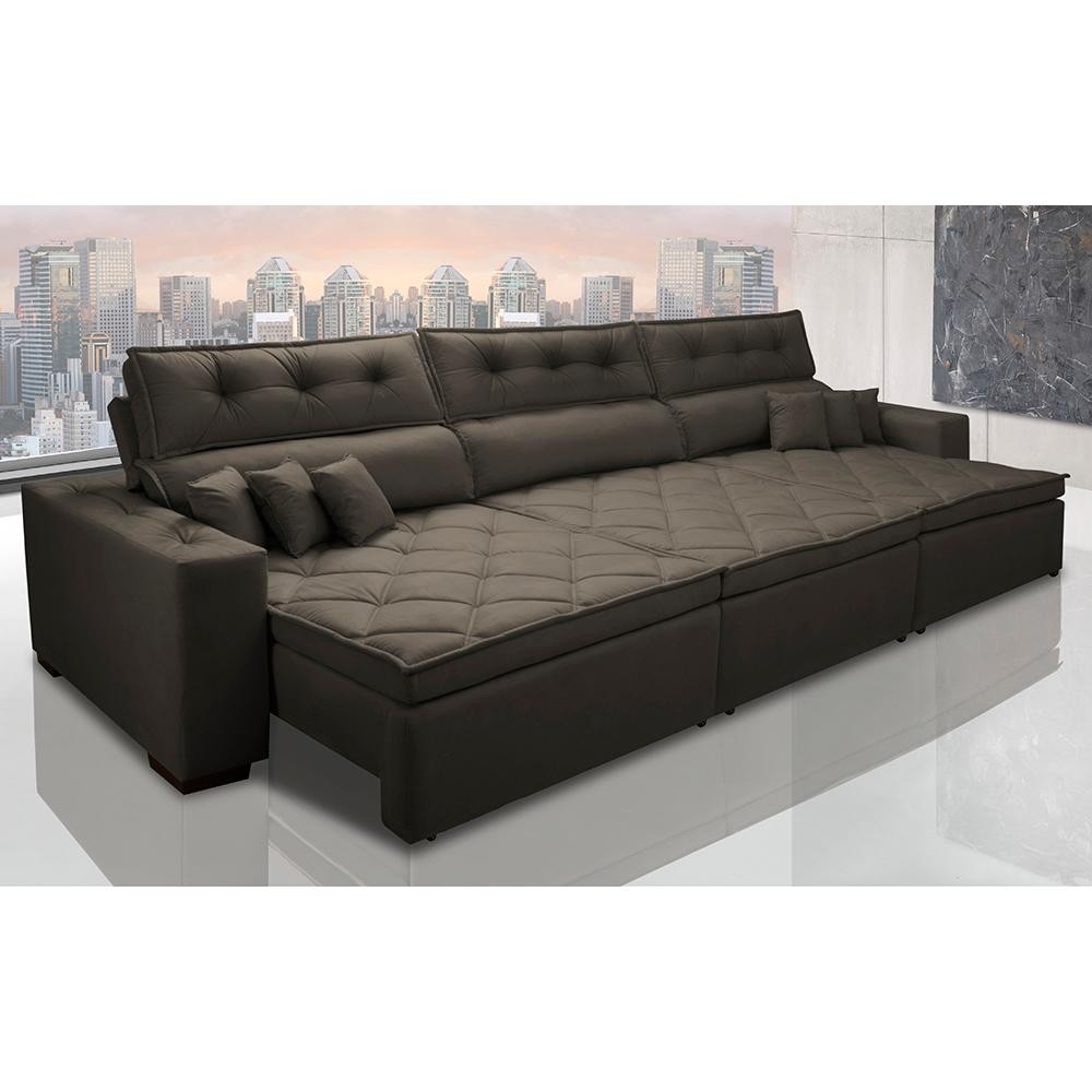 Sofá Retrátil e Reclinável 3,82m Austin com Molas no Assento Tecido Suede Velusoft Café em Oferta na Shopee
