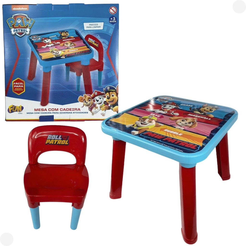 Mesa De Atividades Infantil Patrulha Canina com Cadeira Vermelha F0164-2 - Fun em Oferta na Shopee