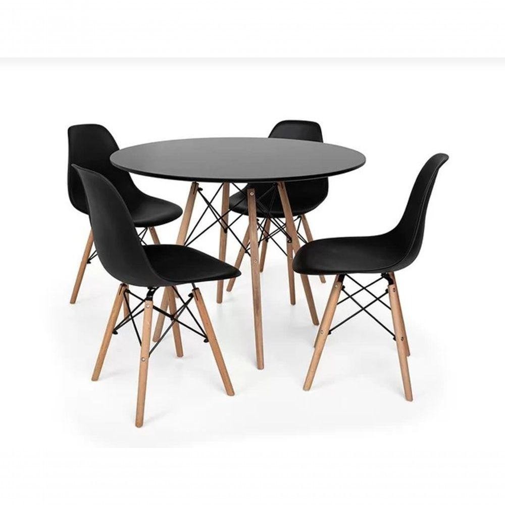 Kit Mesa Jantar Eiffel 90cm Preta 4 Cadeiras Charles Eames