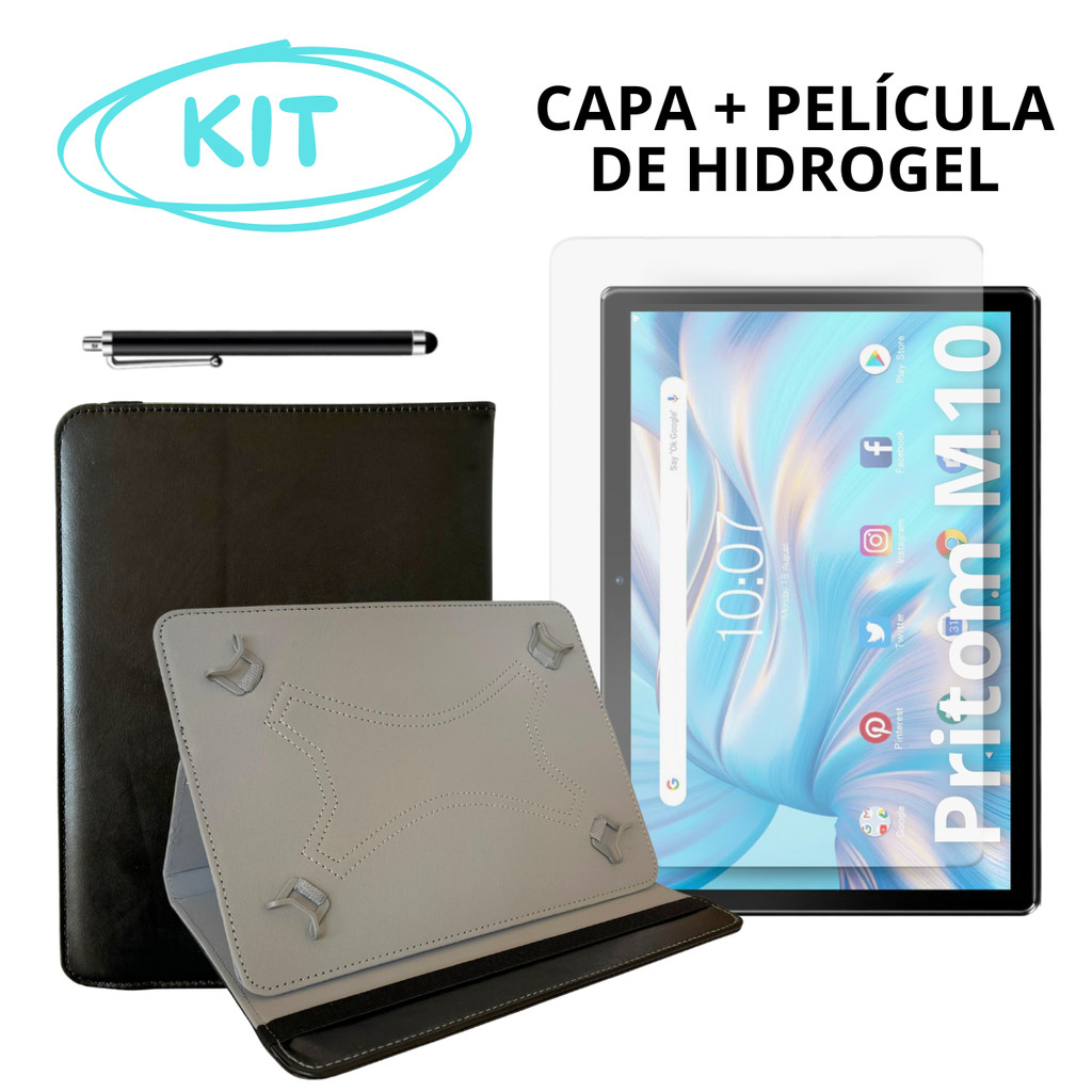 Kit Capa Universal + Película Hidrogel Para Tablet Pritom M10 10.1 Polegadas