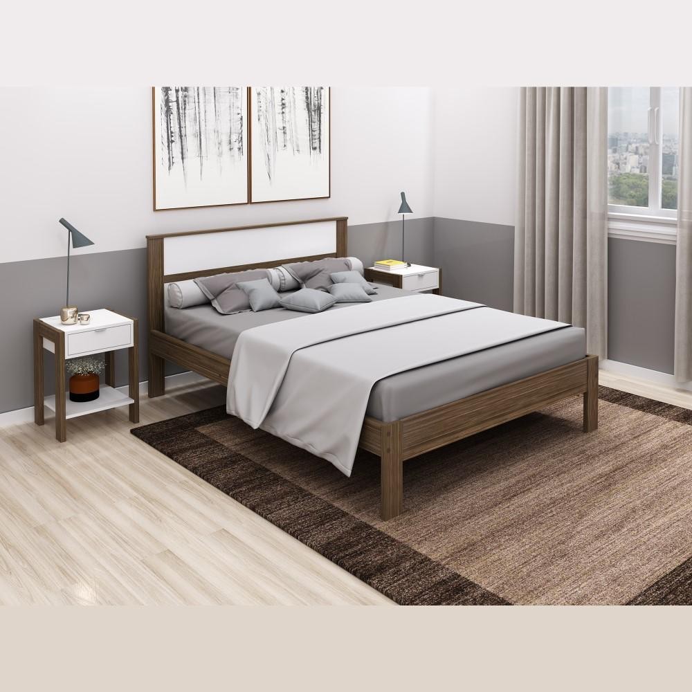 Cama de Casal Grande 196 cm Com Cabeceira Quarto Adulto Nogal Marrom Madeira Branco em Oferta na Shopee