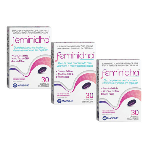 Kit 3x Feminidha 30 Caps Suplemento Vitamínico P/ Gestantes
