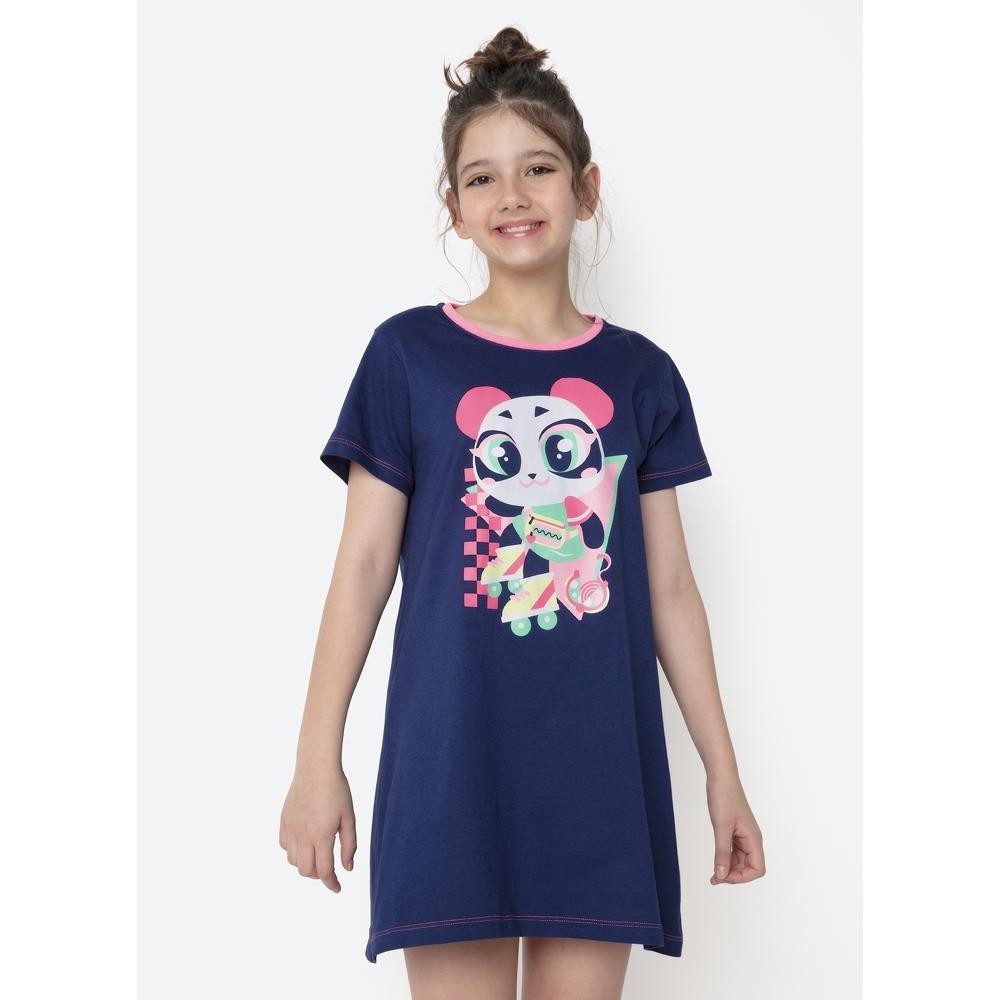 Camisola Manga Curta Algodão Infantil Feminina Menina Teen Panda Miami Puket em Oferta na Shopee