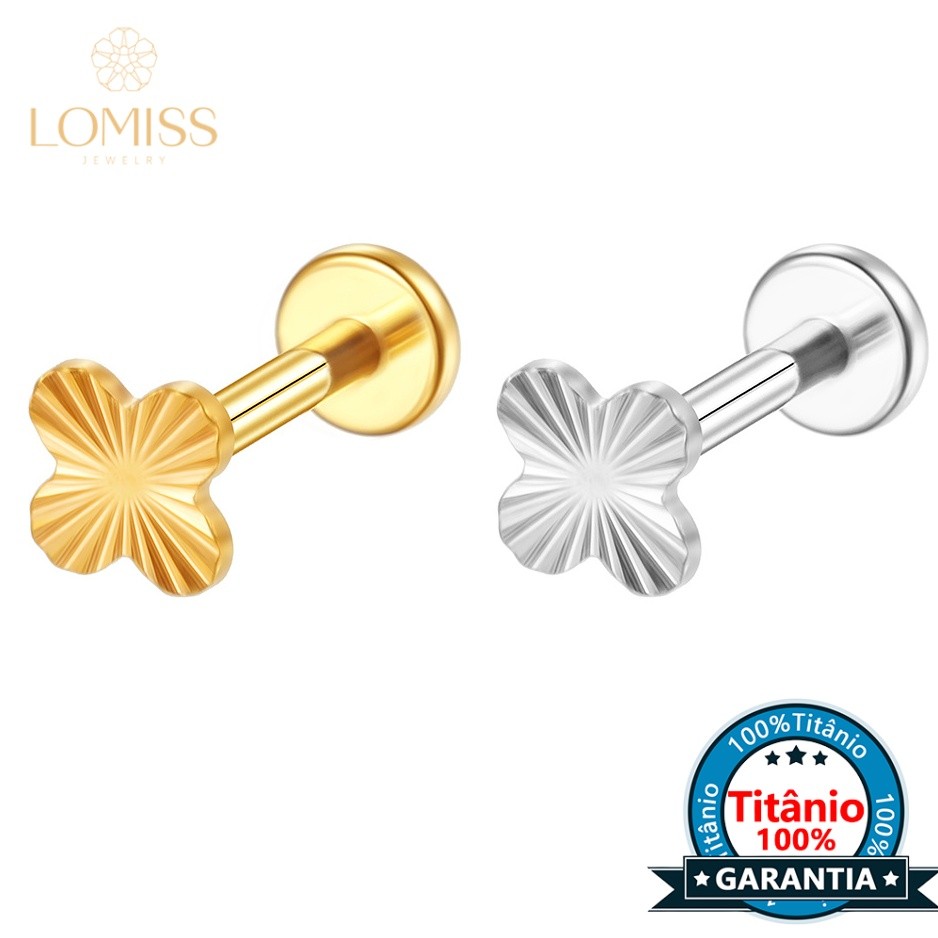 Lomiss Piercing Helix Tragus Conch Boca-Medusa Labret Titânio Trevo 4 Folhas Det