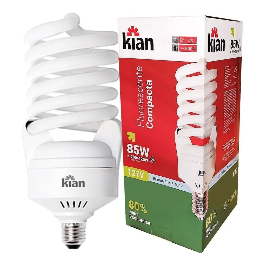 Lâmpada Compacta Espiral Fluor 85w 127v E40 Frio 6400K em Oferta na Shopee