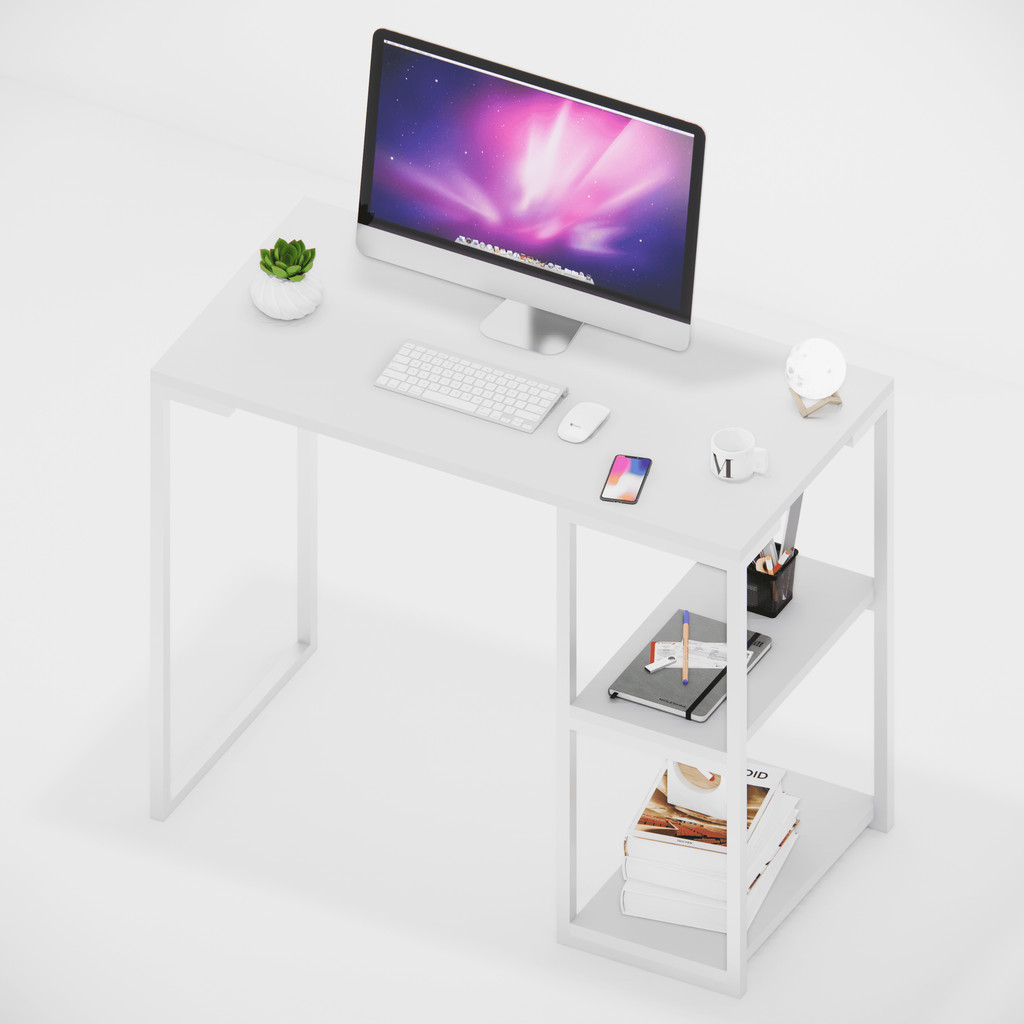 Escrivaninha Mesa Prateleira MDF 90 CM Branco Moderna Home Office Quarto Estudo Computador Notebook