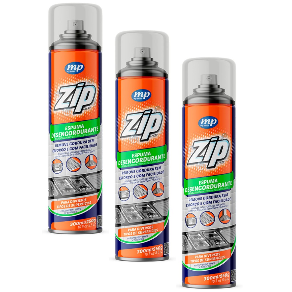 Kit 3 Espuma Desengordurante Zip Clean 300Ml - My Place em Oferta na Shopee