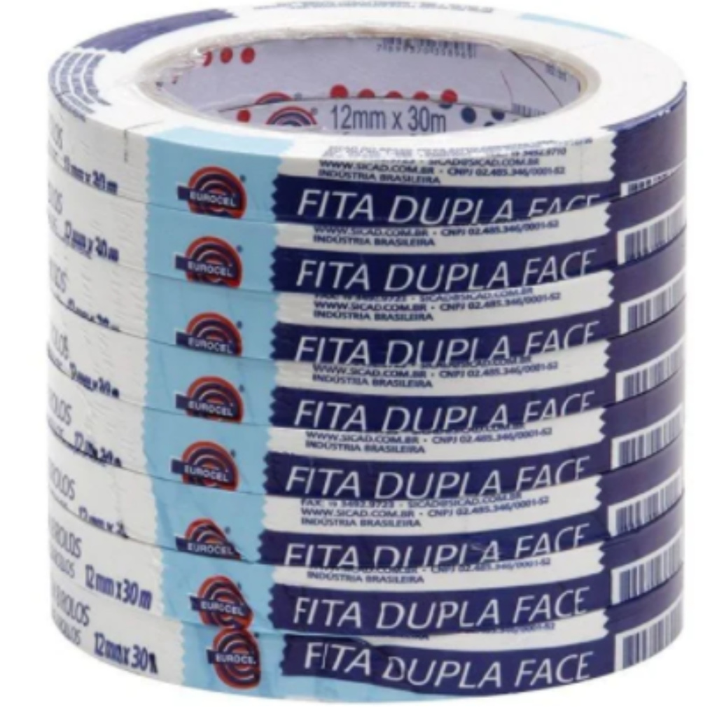 Kit 8 Fitas Adesiva Dupla Face 12mmx30m Eurocel em Oferta na Shopee