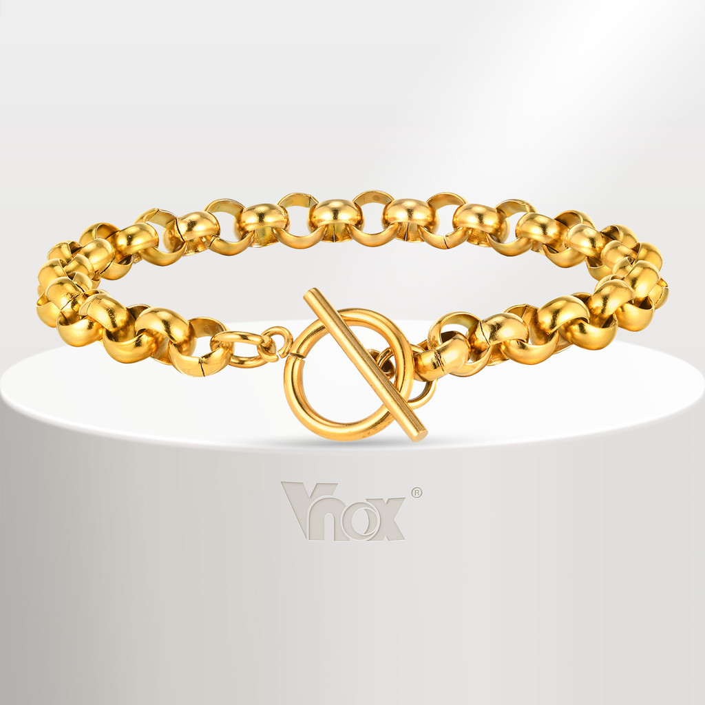 Vnox Pulseira De Ouro 18k Redonda Corrente De Pérolas OT Fecho Feminino Meninas , Aço Inoxidável Moda Não Desbotada Hipoalergênica Joias Da Presente De Aniversário em Oferta na Shopee