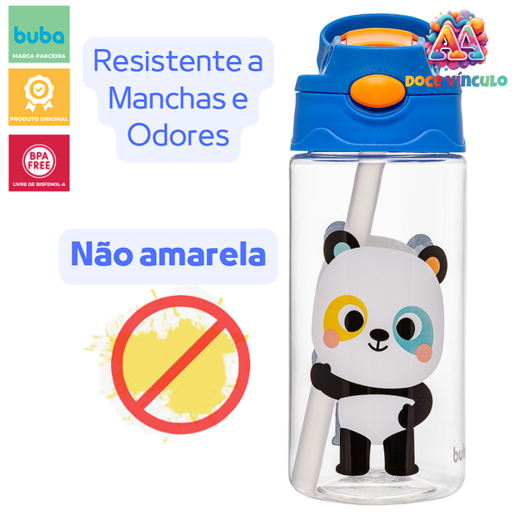 Garrafa Infantil Tritan Buba Animais 450ml Panda Canudo Silicone Retrátil Garrafa Bebê