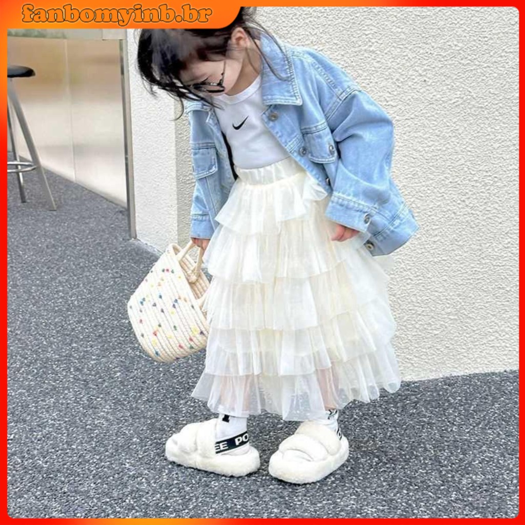 Roupas Infantis Meninas Saias Infantis Saias Infantis Saias Infantis Long Sweet Cake Saias Infantis Versão coreana Saias