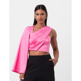 Blusa Assimétrica Drapeada Rosa Labrava em Oferta na Shopee