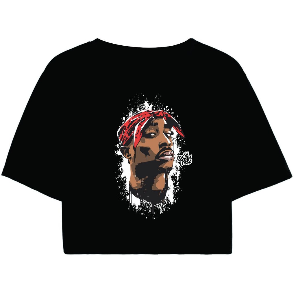 Cropped Feminino Preto Tumblr blogueira TUPAC 2 feminina manga curta em Oferta na Shopee