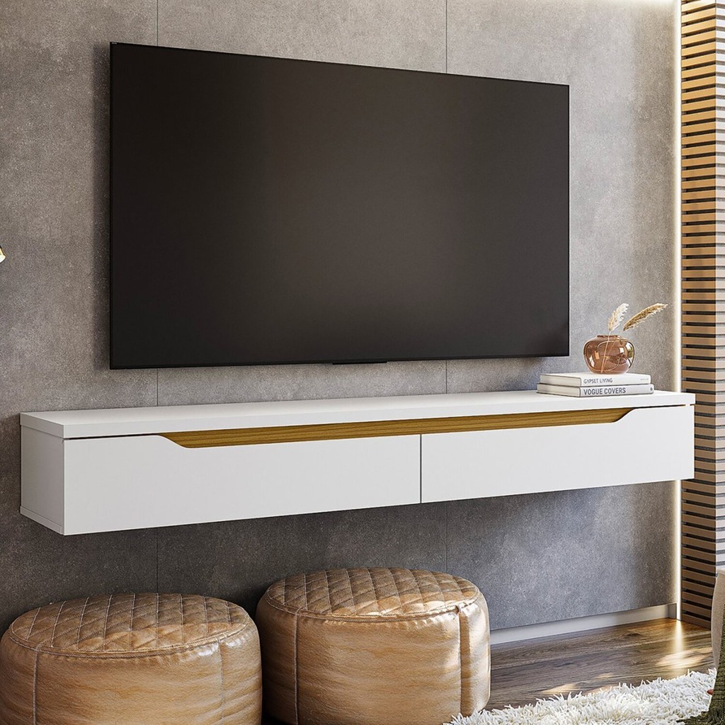 Rack para TV até 55 Polegadas Suspenso Uno Branco/Cedro em Oferta na Shopee