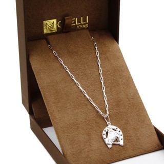 Corrente de prata 925 Masculina malha cartie elo alongado 60cm pingente Ferradura em Oferta na Shopee