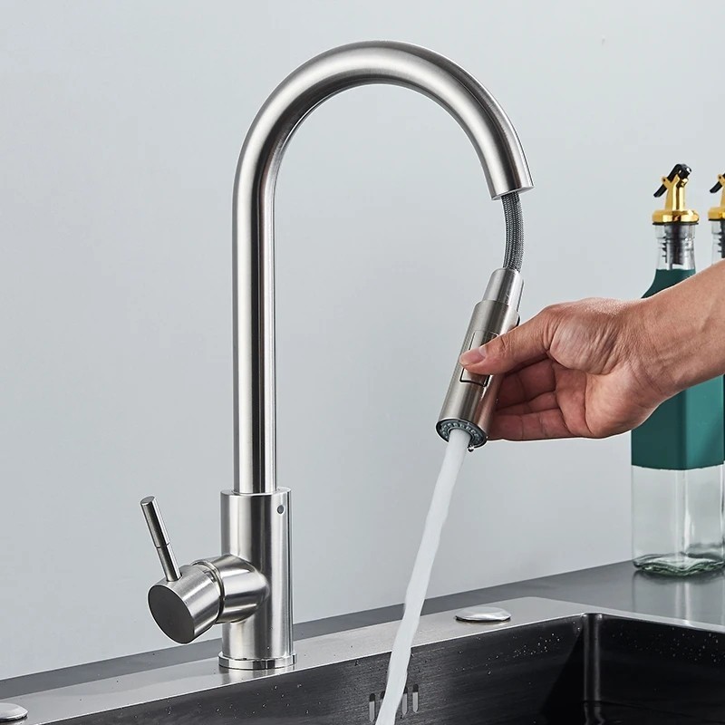 Torneira Para Cozinha Gourmet Misturador Monocomando Em Aço Inox Escovado