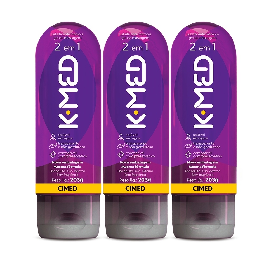 Kit 3 unidades Gel Lubrificante Íntimo K-med 2 Em 1 200ml em Oferta na Shopee