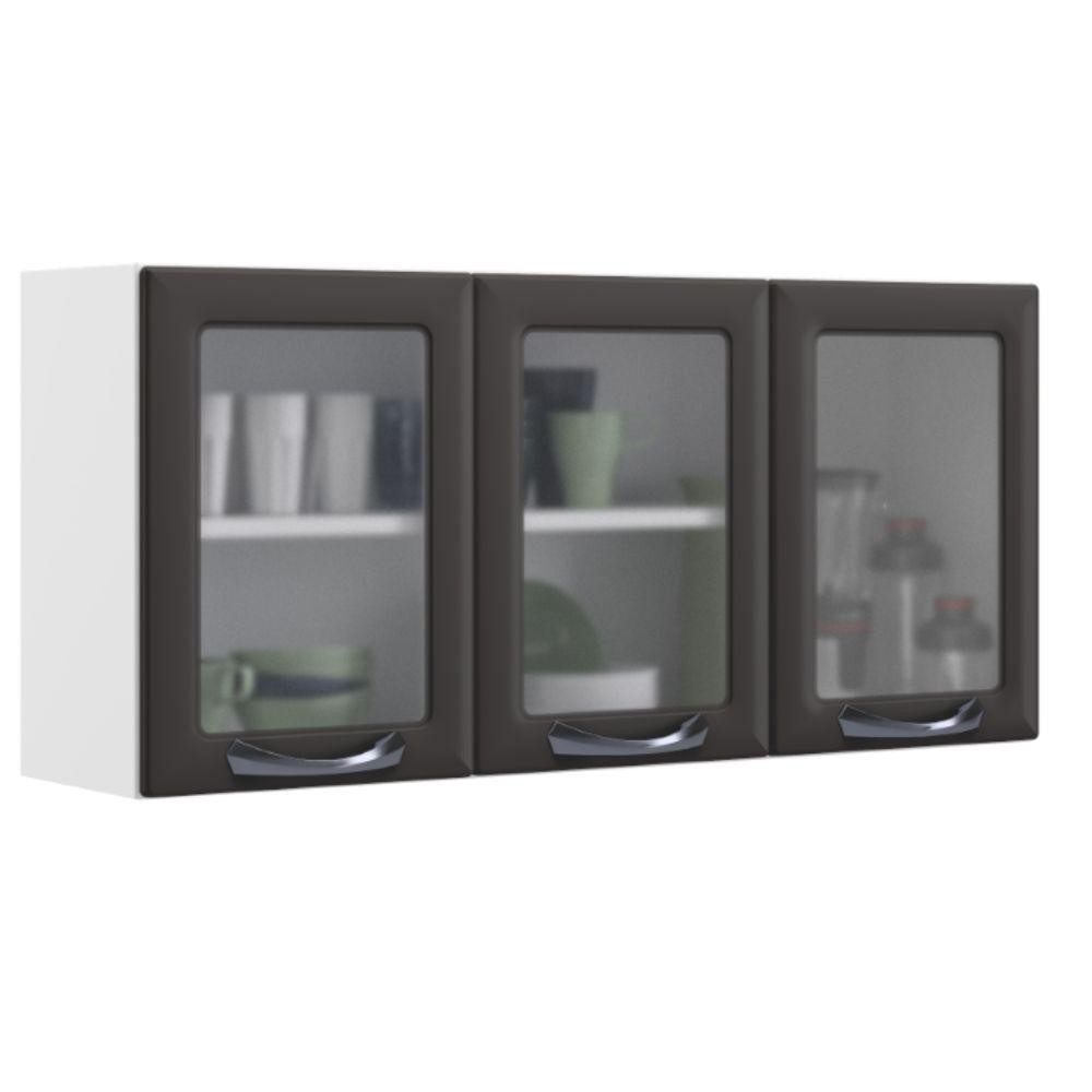 Armário de Cozinha Aéreo Itatiaia Aço 3 Portas Com Vidro New Premium Grafite/Branco em Oferta na Shopee