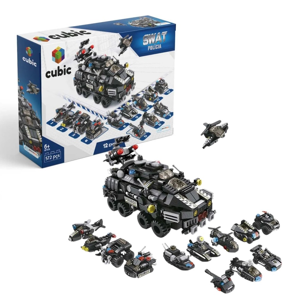 Brinquedo Blocos de Montar Cubic 12 em 1 Swat Policia 572pçs Multikids - Br1095 em Oferta na Shopee
