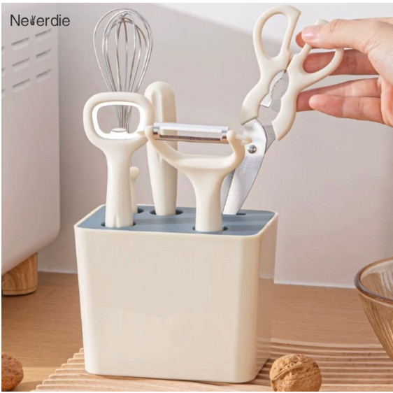 Kit de Utensílios de Cozinha 6 Peças Multifuncional em Aço Inox Cabo Antiaderente em Oferta na Shopee