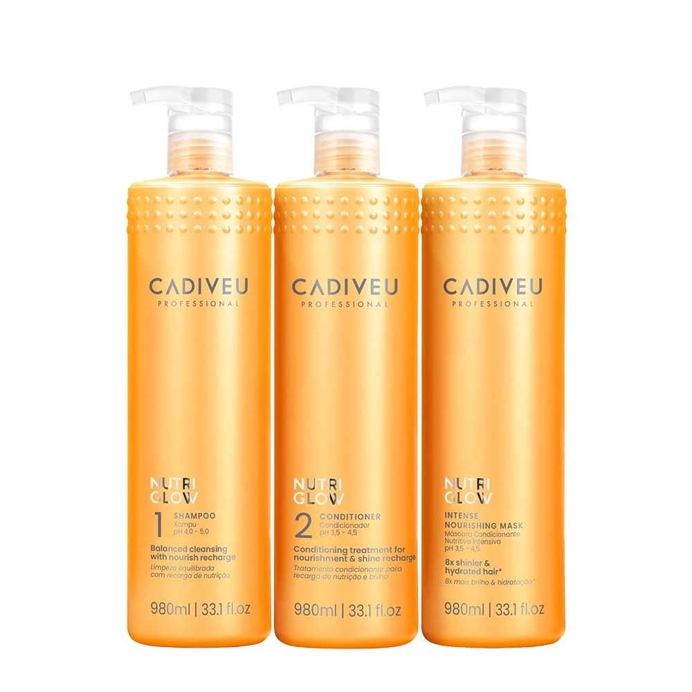 Kit Cadiveu Professional Nutri Glow Shampoo Condicionador Máscara Litro (3 produtos) em Oferta na Shopee