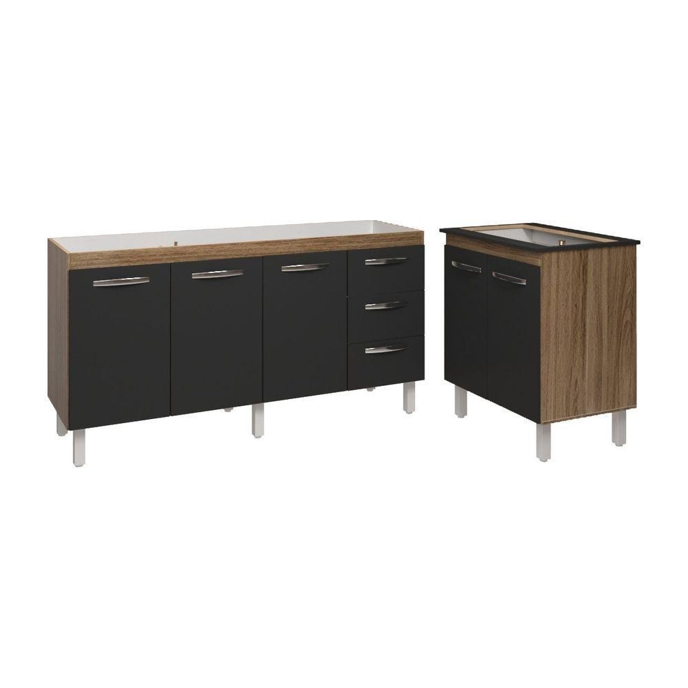 Armário Cozinha Balcão Gabinete De Pia 160 Cm Estela E Balcão Fran Para Fogão Cooktop 5 Bocas Savana Preto em Oferta na Shopee