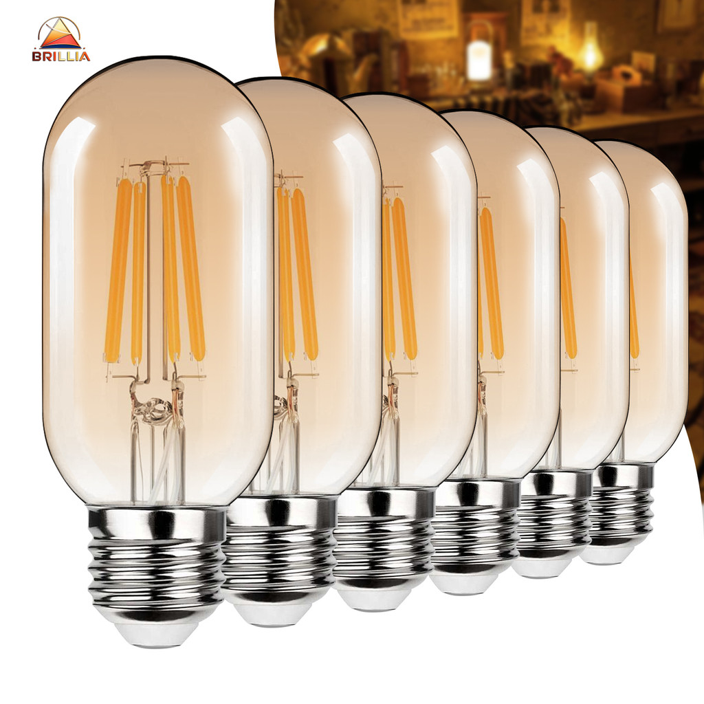 KIT 2 a 6 Lâmpada Filamento LED T45 4W E27 Âmbar Estilo Retrô Vintage Luz Quente Edison Bivolt em Oferta na Shopee