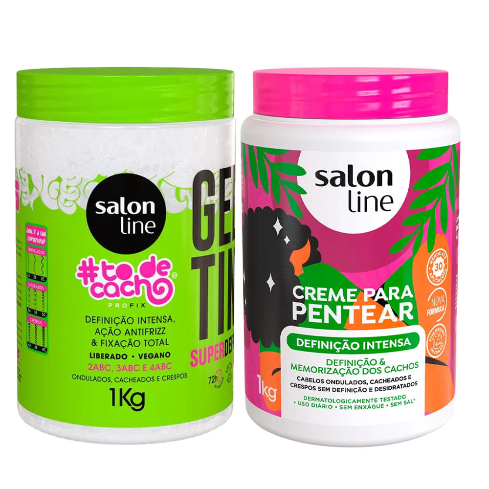 Kit Salon Line Gelatina To De Cacho + Creme Para Pentear Salon Line Definição Intensa 1Kg - Beauty