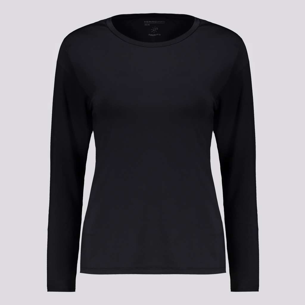 Camiseta Manga Longa Hering Proteção UV Feminina Preta em Oferta na Shopee