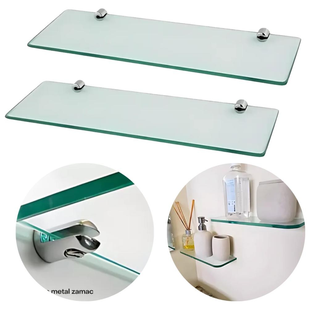 Kit 2 Prateleiras de Vidro Porta Shampoo 40cm Banheiro Fixação Dupla de Parede/Lavanderia em Oferta na Shopee