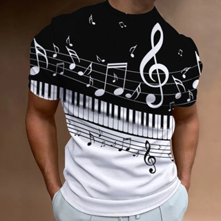 Camiseta Masculina Retrô 3d Notas Musicais Impressas Roupas Masculinas Diariamente Casual Manga Curta Designer De Rua Ca em Oferta na Shopee