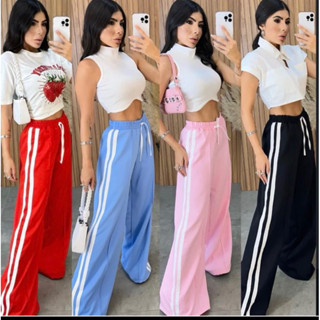 Calça Pantalona Feminina com Listras Tecido Alfataria Várias Cores Confortável e Leve em Oferta na Shopee