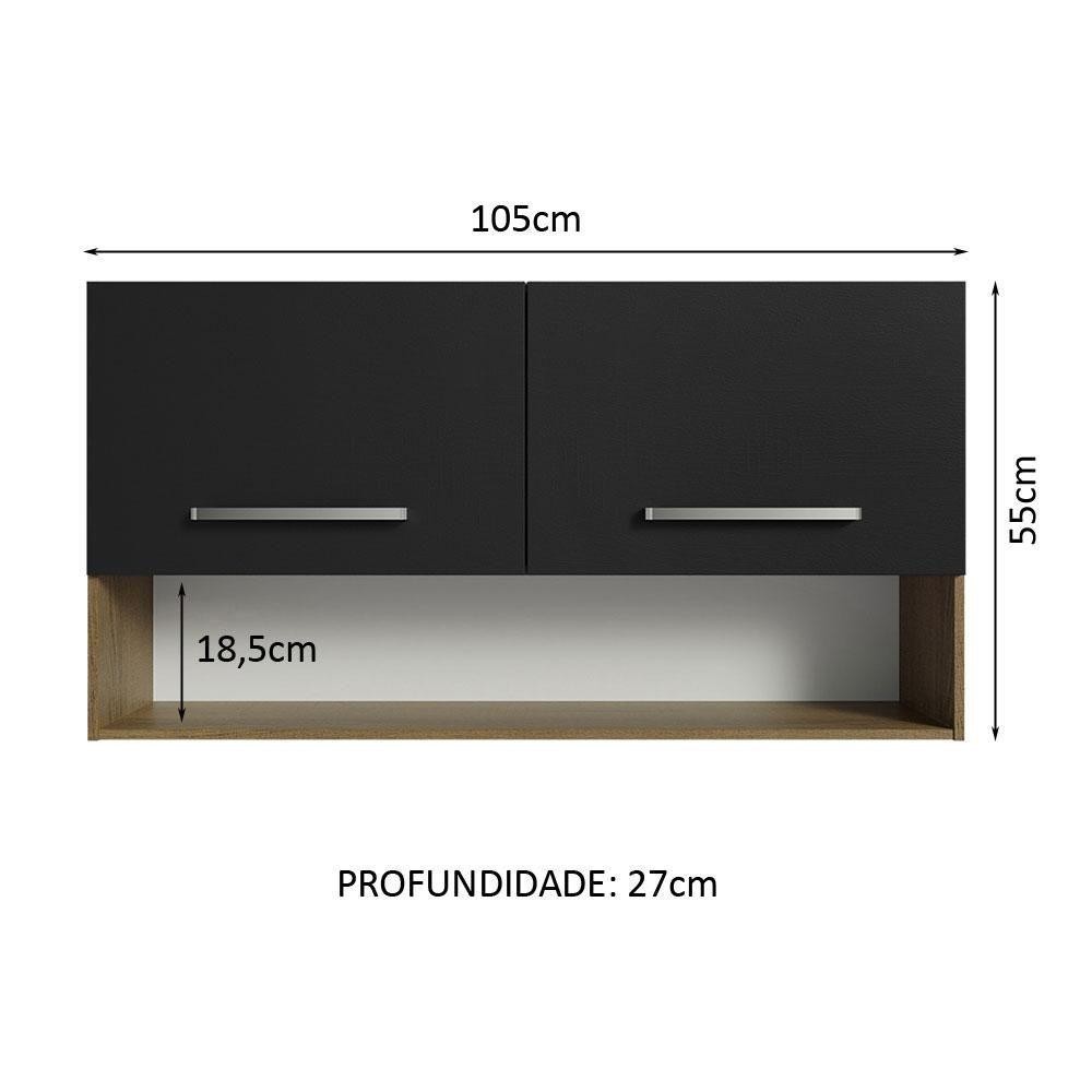 Armário Aéreo Cozinha 105cm 2 Portas 1 Nicho Rustic/preto Emilly Madesa Rustic/preto — imagem 2 de 2