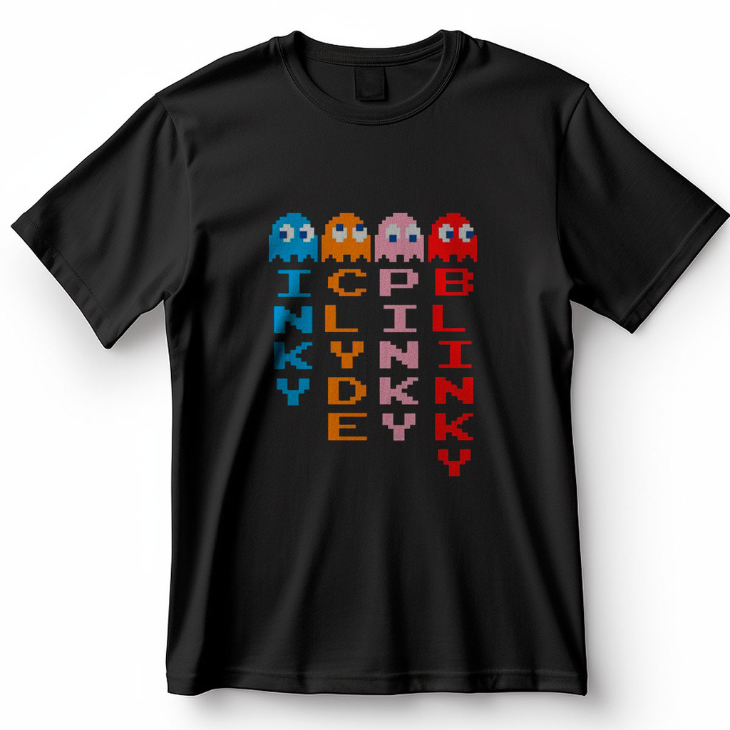 Camiseta Pac-Man Fantasmas Blinky Pinky Inky Clyde Nomes Blusa Camisa 100% Algodão