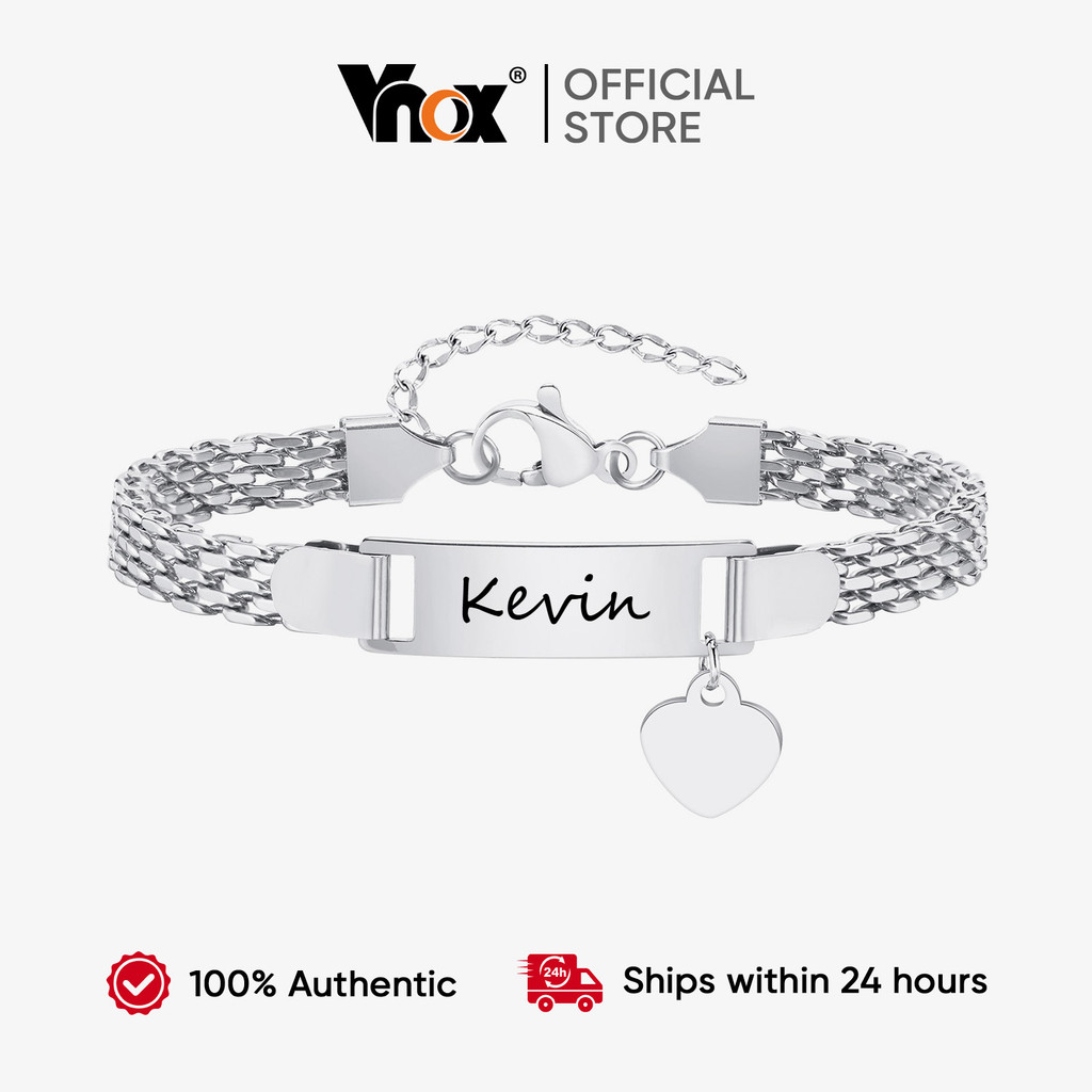 Vnox Coração Acessórios Pulseira De Nome Personalizado Para Bebês Meninos Meninas , Dobra Livre Gravura Relógio De Aço em Oferta na Shopee